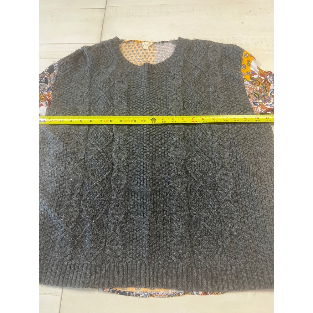 ODDI Mixed Media Cable Knit Sweater Paisley Patchwork Back Grey Boho M/L - Picture 5 of 8